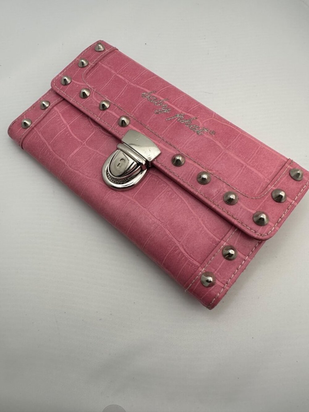 Vintage Baby Phat Pink Croc Studded Tri-fold Wallet Clutch Y2K McBling Turnlock